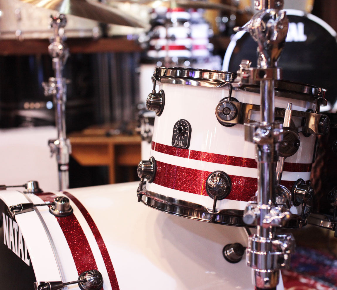 Natal "The Originals" Birch Shell Pack in Piano White/Red Sparkle Split Lacquer Rack Tom