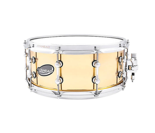Ahead 6" x 14" Polished 3mm Cast Bell Brass Snare Drum with Chrome Trick Throw-Off, Ahead, Snare Drums, Drum Lounge, Polished Bell Brass, 6" x 14"