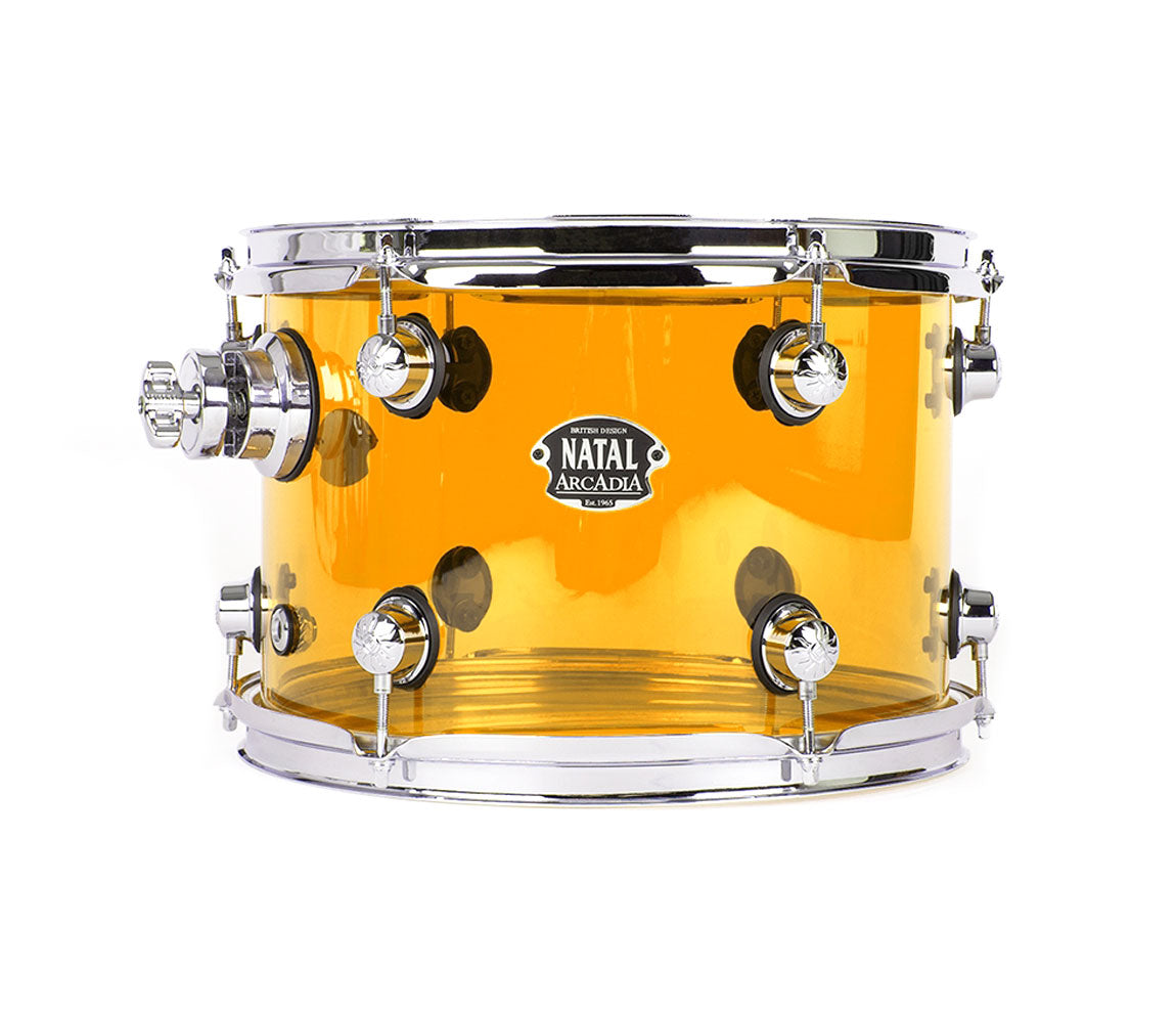 Natal Arcadia Acrylic 3-Piece Shell Pack in Transparent Orange Acrylic Finish, Natal, Acoustic Drum Kits, Drum Lounge, Transparent Acrylic Orange