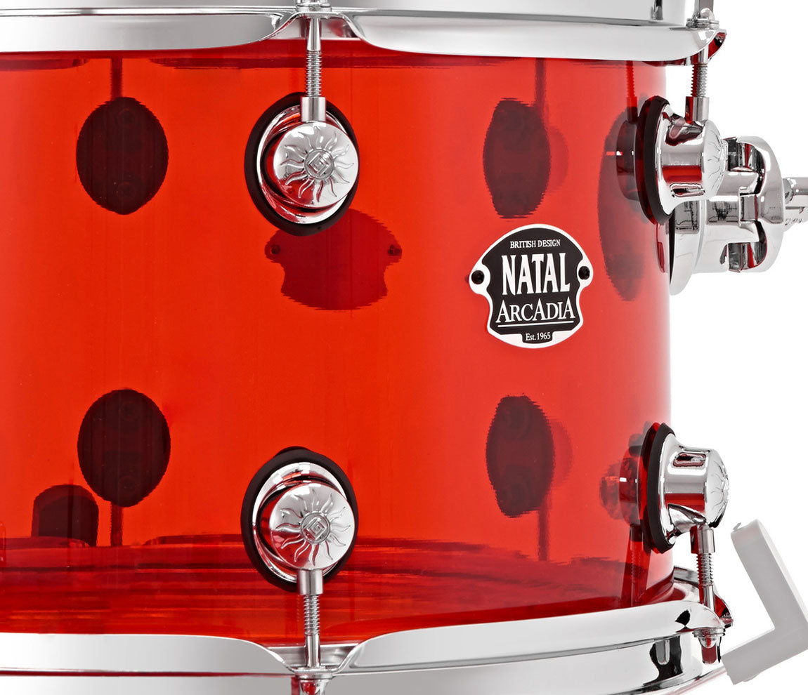 Natal Arcadia 4-Piece Shell Pack in Transparent Red Acrylic Finish, Natal, Drum Lounge, Acoustic Drum Kits, Natal Drums, Rock Kit, Transparent Red