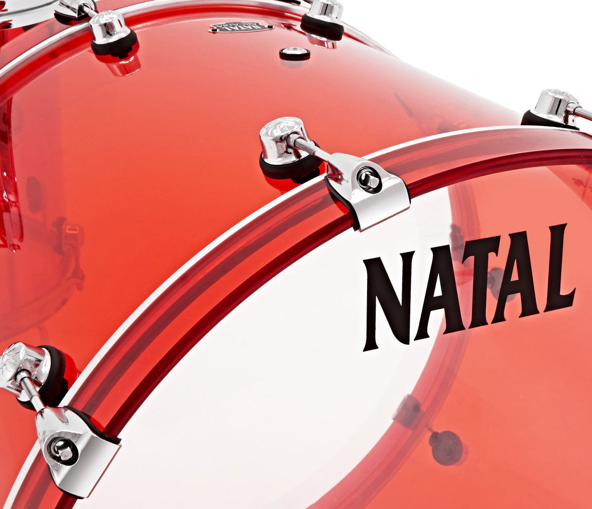 Natal Arcadia 4-Piece Shell Pack in Transparent Red Acrylic Finish, Natal, Drum Lounge, Acoustic Drum Kits, Natal Drums, Rock Kit, Transparent Red