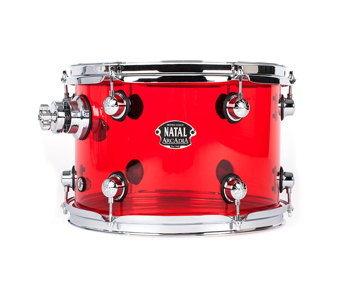 Natal Arcadia 4-Piece Shell Pack in Transparent Red Acrylic Finish, Natal, Drum Lounge, Acoustic Drum Kits, Natal Drums, Rock Kit, Transparent Red
