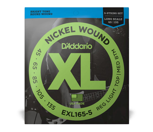 Daddario XL Nickel Wound Electric Bass Guitar Strings - Custom Light 5-String Set, Daddario, Guitar, Not Drums
