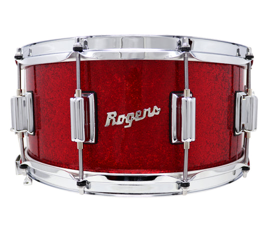 Rogers Dyna-Sonic Beavertail Lugs Red Sparkle 14" x 6.5" Snare Drum, Rogers, Snare Drums, Red Sparkle, 14" x 6.5", Drum Lounge