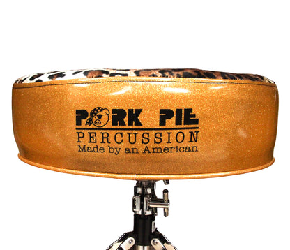 Pork Pie Big Boy Drum Throne Gold Sparkle with Leopard Top inc. Base