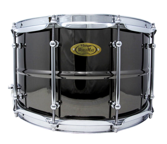 WorldMax 14" x 8" Black Brass Snare Drum with Chrome Hardware