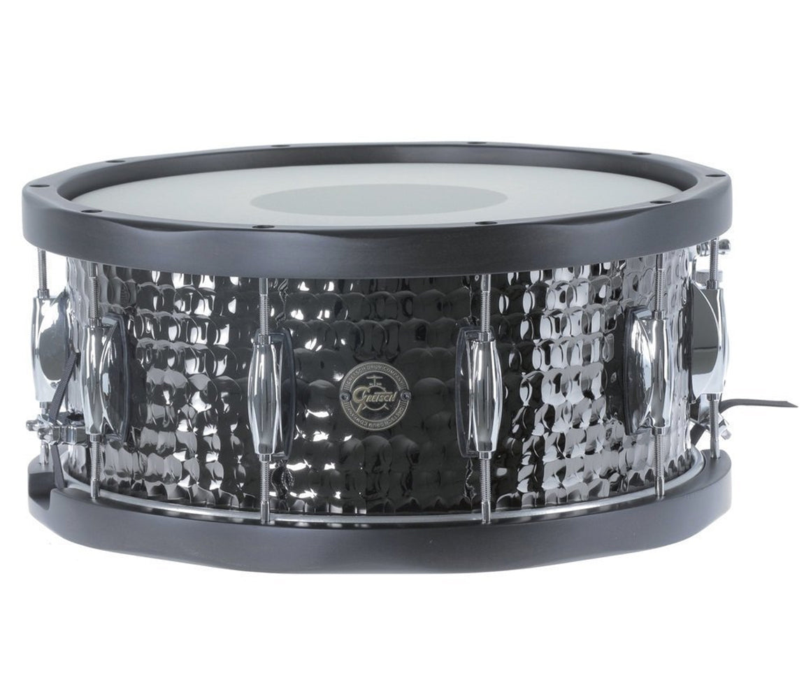 Gretsch Full Range 14" x 6.5" Hammered Black Steel Snare Drum w/ Wood Hoop