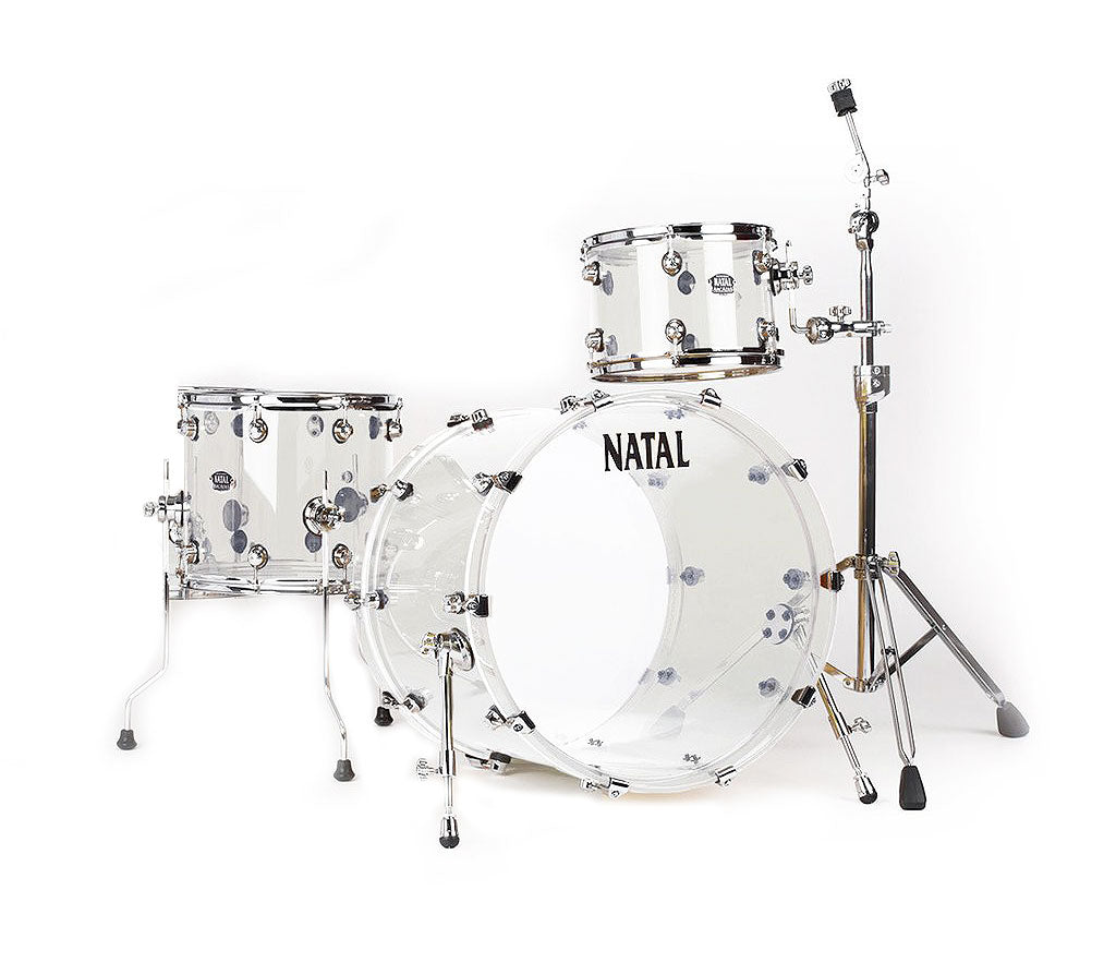 Natal Arcadia 3-Piece Shell Pack in Transparent Clear Acrylic Finish, Natal, Transparent Clear Acrylic, Acoustic Drum Kits, Acrylic 