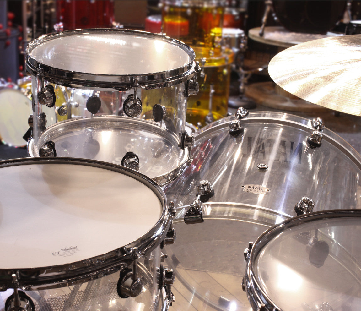 Natal Arcadia 3-Piece Shell Pack in Transparent Clear Acrylic Finish, Natal, Transparent Clear Acrylic, Acoustic Drum Kits, Acrylic 