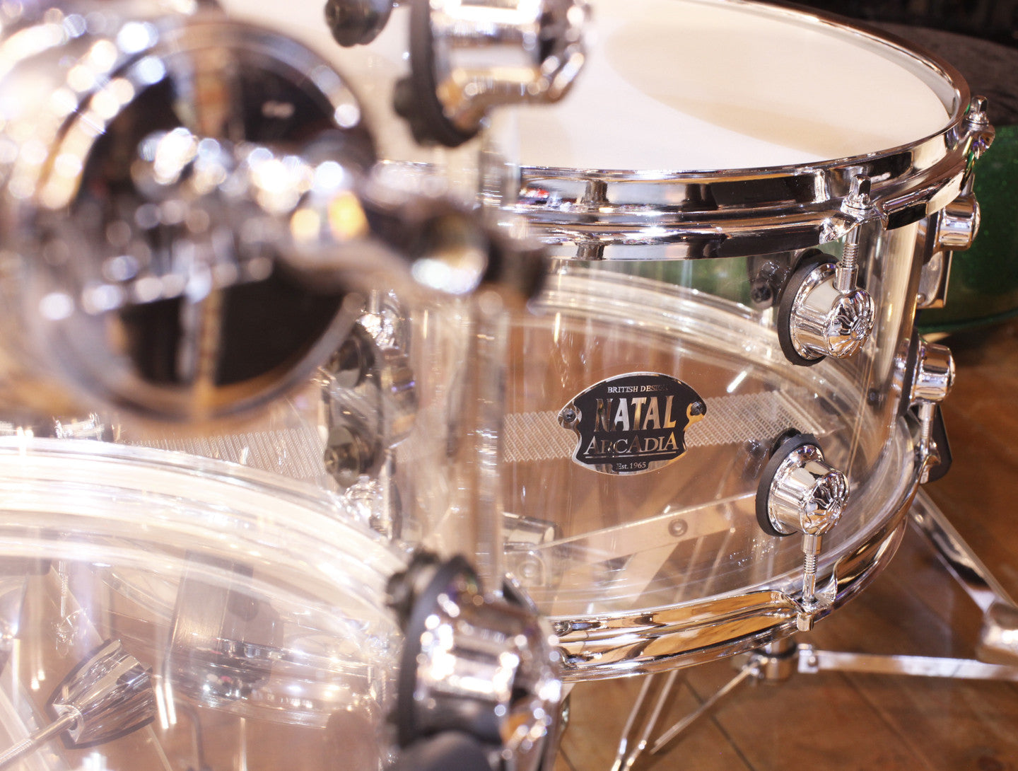 Natal Arcadia 3-Piece Shell Pack in Transparent Clear Acrylic Finish, Natal, Transparent Clear Acrylic, Acoustic Drum Kits, Acrylic 