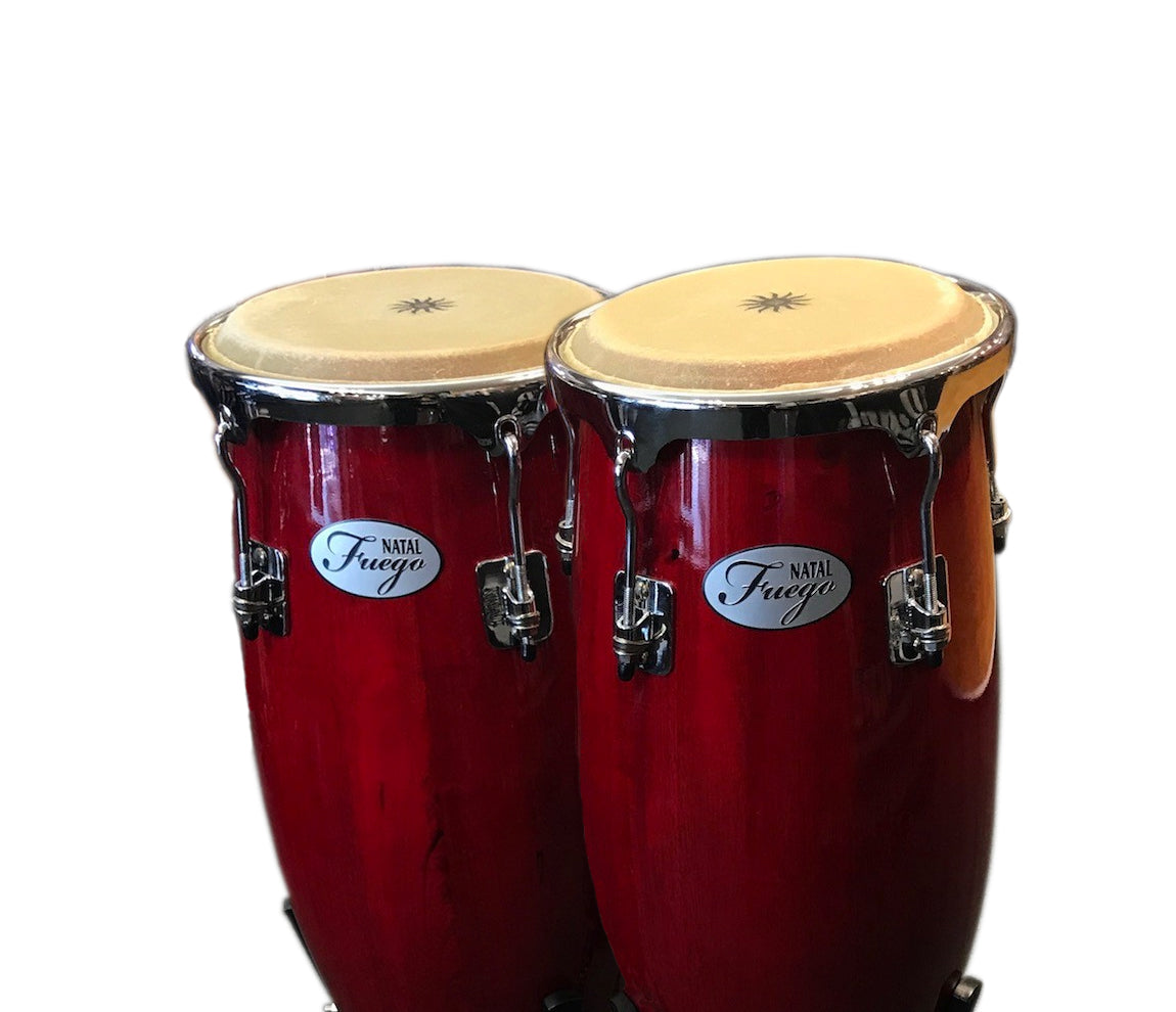 Natal 10" & 11" Natural Wood 2 Stand Red Gloss Congas, Vendor: Natal, Type: Congas, Size 11", Size 10", 2 Stand Congas, Fuego Series, NGU1011-RHC