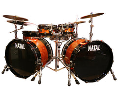 Natal 'The Originals' Split Lacquer 6-Piece Maple Double Bass Drum Shell Pack in Piano Black/Orange Sparkle