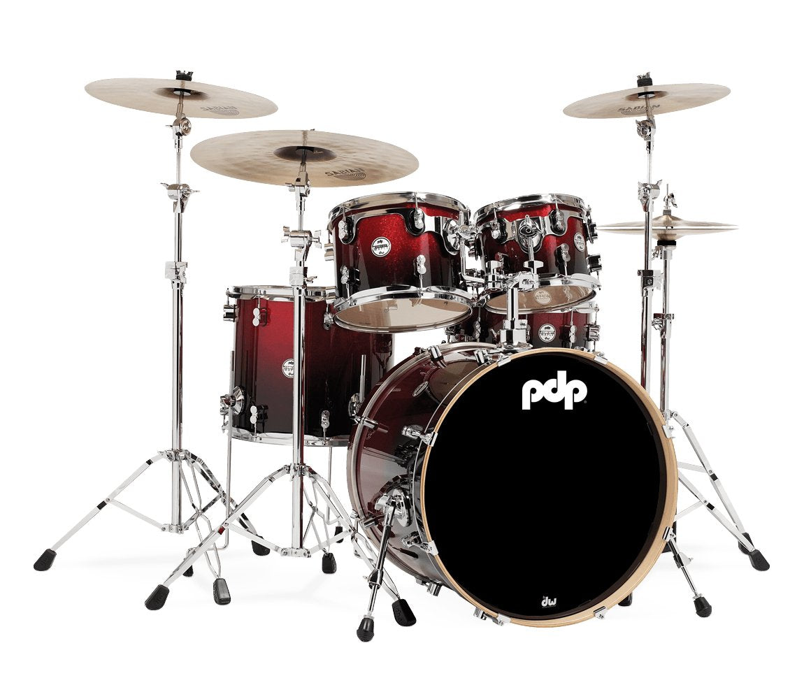 PDP By DW Concept Maple 22" 5PC Shell Pack w/HW in Red to Black Sparkle Fade