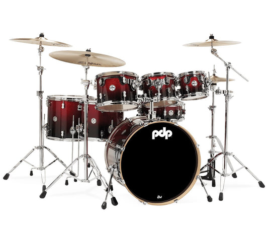 PDP By DW Concept Maple 22" 7PC Shell Pack w/HW in Red to Black Sparkle Fade