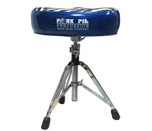 Pork Pie Big Boy Drum Throne in Blue Sparkle with Zebra Top inc. Base