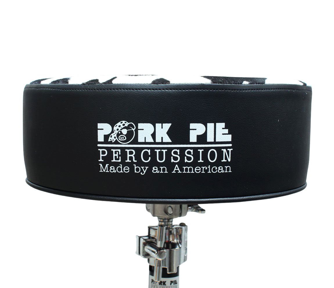Pork Pie Round Drum Throne in Black with Cow Print Top inc. Base
