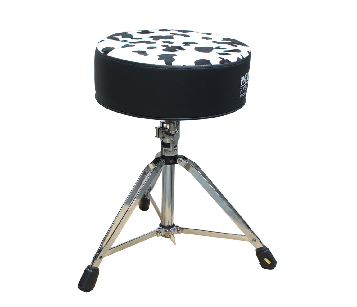 Pork Pie Round Drum Throne in Black with Cow Print Top inc. Base