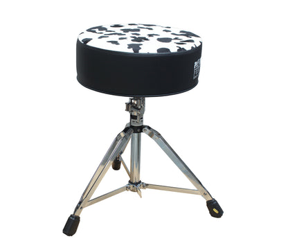 Pork Pie Round Drum Throne in Black with Cow Print Top inc. Base