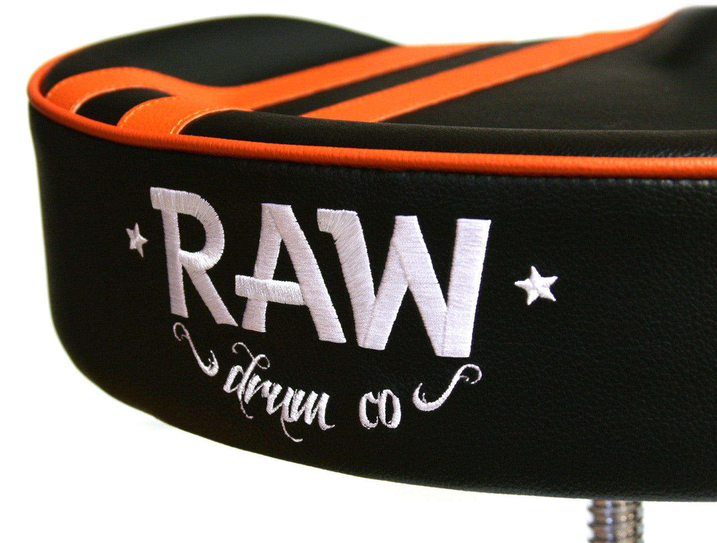 RAW drum company rally stripe black and orange drum throne