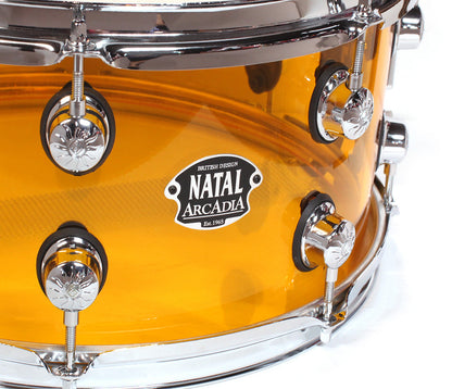 Natal Arcadia 14" x 5.5" Snare Drum in Orange Acrylic, Vendor: Natal, Type: Snare Drums, Size: 14" x 5.5", Finish: Yellow, Finish: Orange, Finish: Acrylic