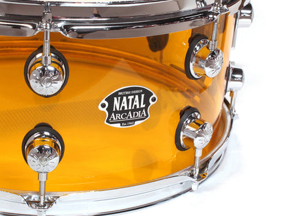Natal Arcadia 14" x 5.5" Snare Drum in Orange Acrylic, Vendor: Natal, Type: Snare Drums, Size: 14" x 5.5", Finish: Yellow, Finish: Orange, Finish: Acrylic