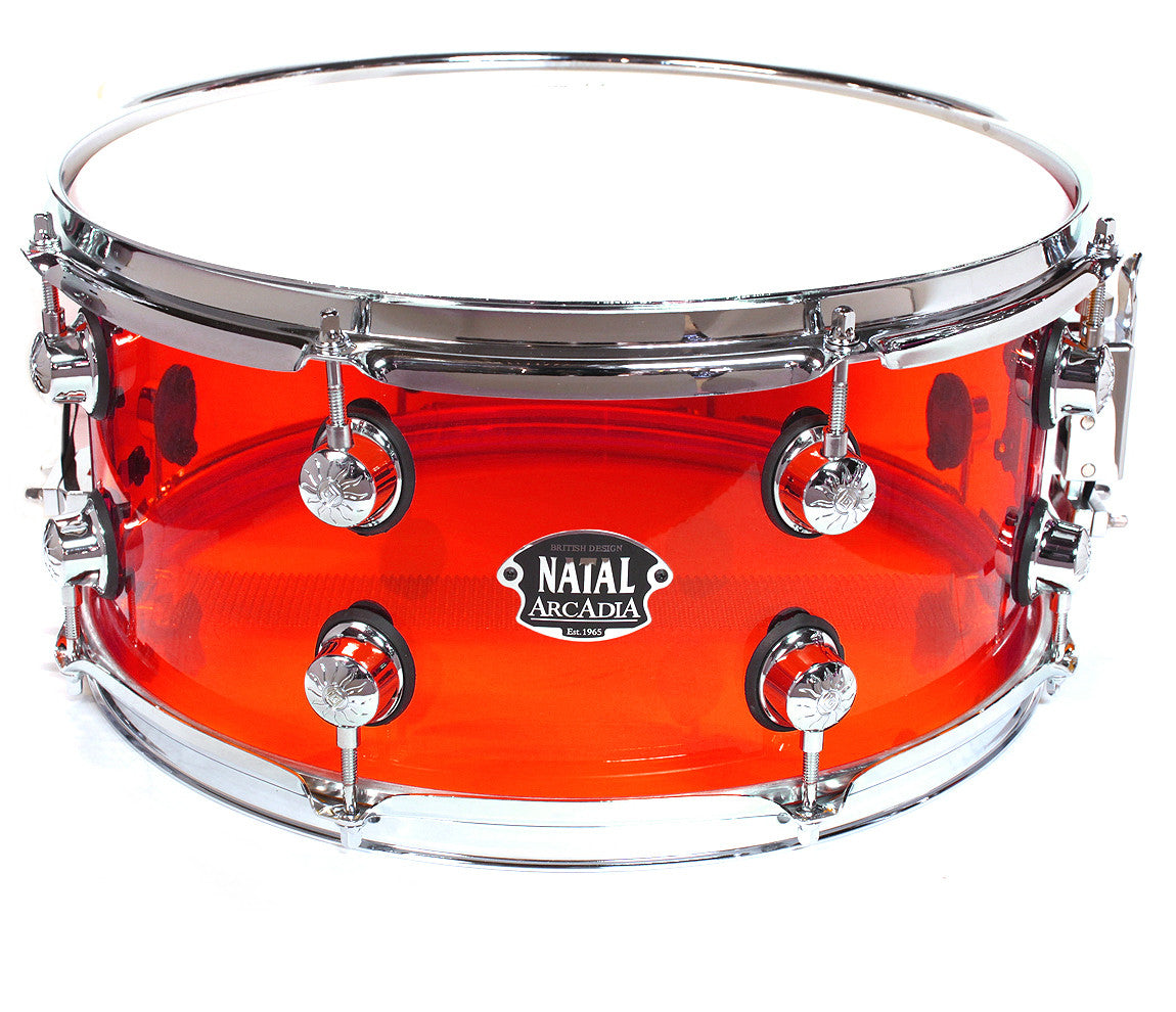 Natal Arcadia 14" x 6.5" Snare Drum in Red Acrylic, Vendor: Natal, Type: Snare Drums, Size: 14" x 6.5", Finish: Red, Finish: Acrylic