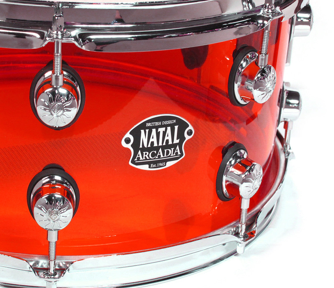 Natal Arcadia 14" x 6.5" Snare Drum in Red Acrylic, Vendor: Natal, Type: Snare Drums, Size: 14" x 6.5", Finish: Red, Finish: Acrylic