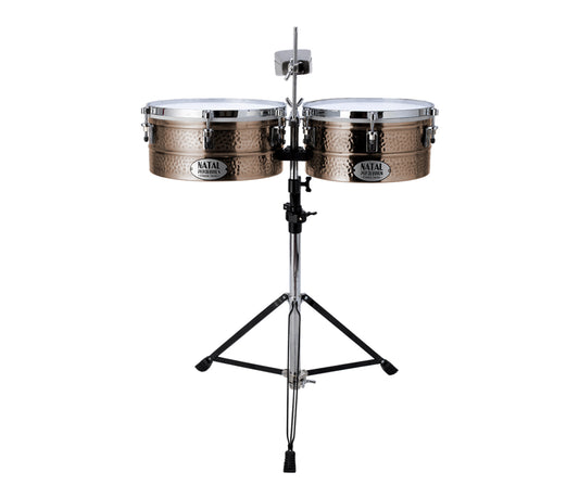 Natal Bronze Timbales  13" + 14" with Stand, Natal, Timbales, Bronze, 13" + 14", Natal Drums