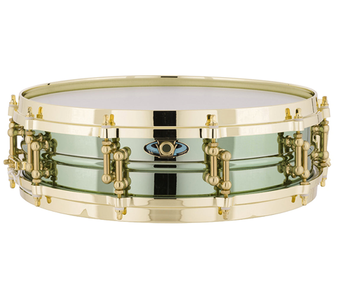 Ludwig 14" x 4" Carl Palmer 'Venus' Signature Snare Drum, Ludwig, Snare Drums, Drum Lounge, Gold, Green,  14" x 4"