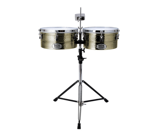Natal Brass Timbales  12" + 13" with Stand, Natal, Timbales, Brass, 12" + 13", Natal Drums