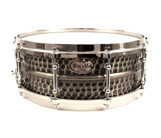 WorldMax Black Nickel Plated Brass Hammered Snare Drum (BKH-6514DHX), WorldMax, Snare Drums, Drum Lounge, 14" x 6.5", Hammered, Brass Nickel