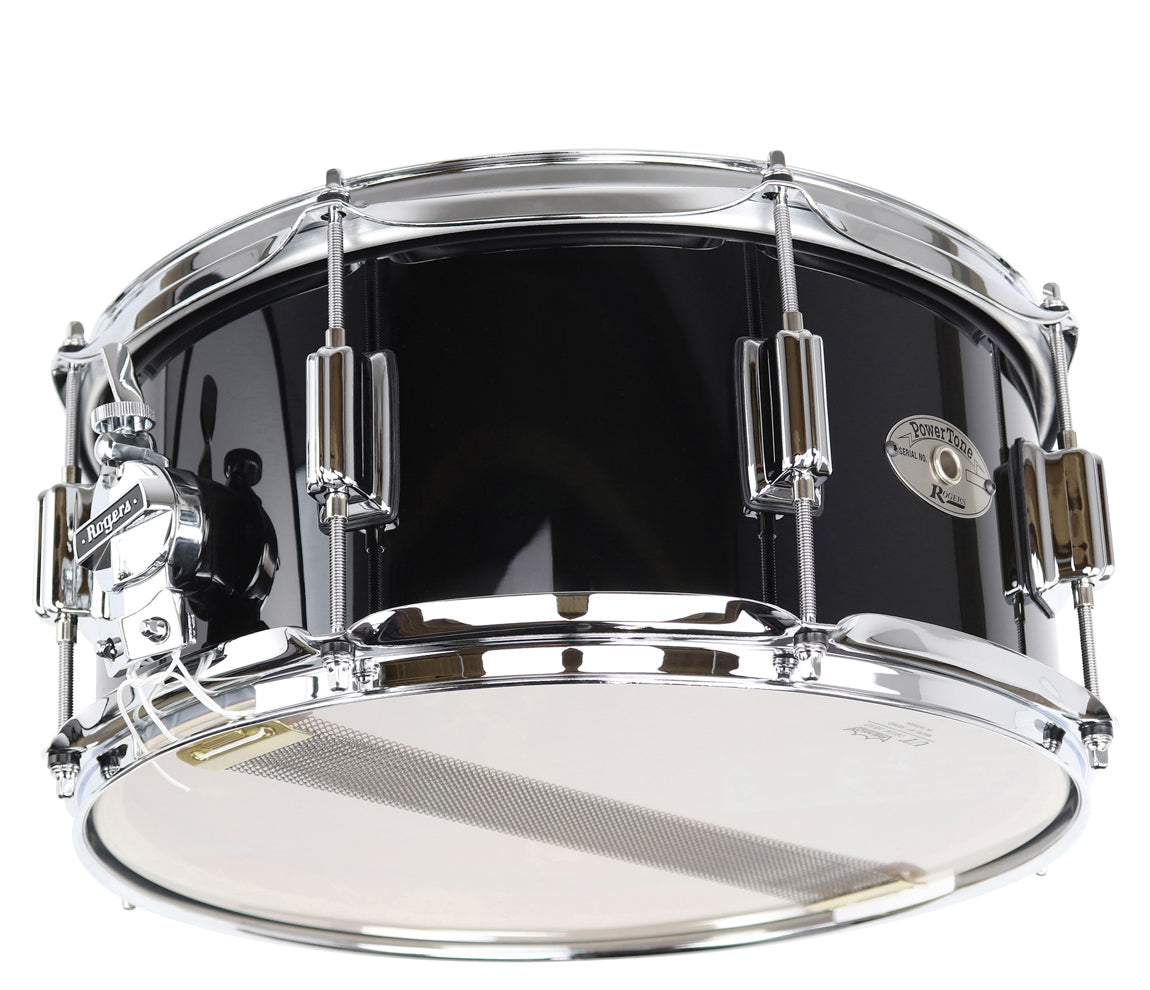Rogers Powertone 14 x 6.5 Wood Shell Snare Drum in Piano Black w/Beavertail Lugs