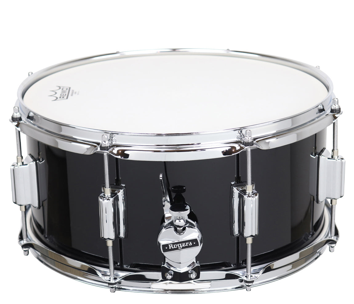 Rogers Powertone 14 x 6.5 Wood Shell Snare Drum in Piano Black w/Beavertail Lugs