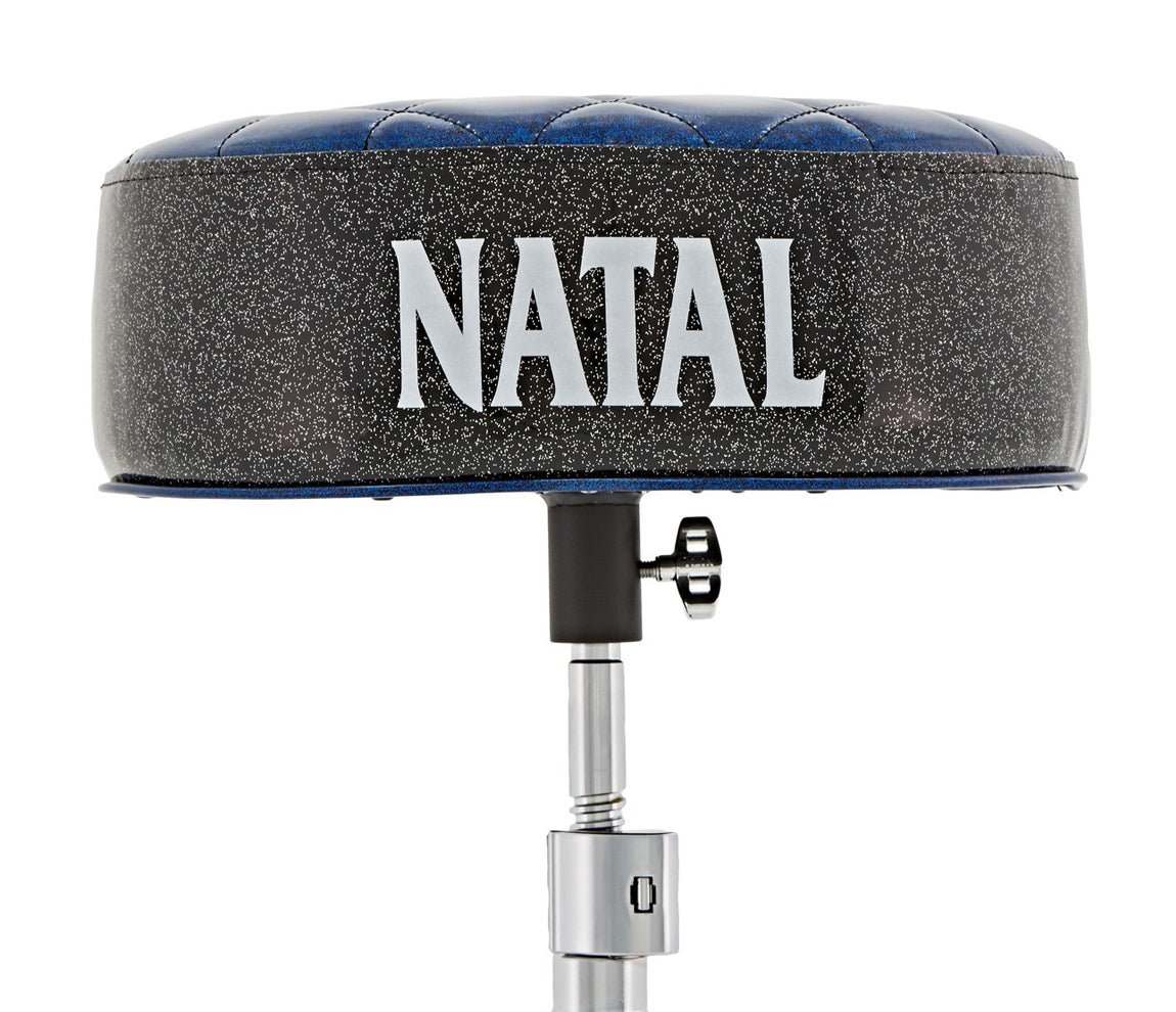 Natal H-ST-DTBB Drum Throne - Blue Round Seat With Black Sides,Natal, Drum Throne, Black Sides, Blue Top, White Logo, Chrome, Hardware