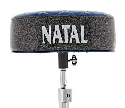 Natal H-ST-DTBB Drum Throne - Blue Round Seat With Black Sides,Natal, Drum Throne, Black Sides, Blue Top, White Logo, Chrome, Hardware