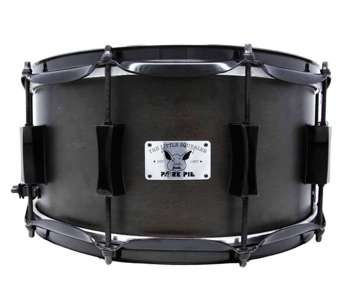 Pork Pie 12 x 7 Little Squealer Snare Drum Birch Maple in Flat Black Lacquer with Black Hardware