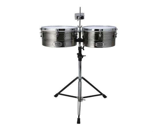 Natal Black Nickel Timbales  10" + 12" with Stand, Natal, Timbales, Black Nickel, 10" + 12", Natal Drums